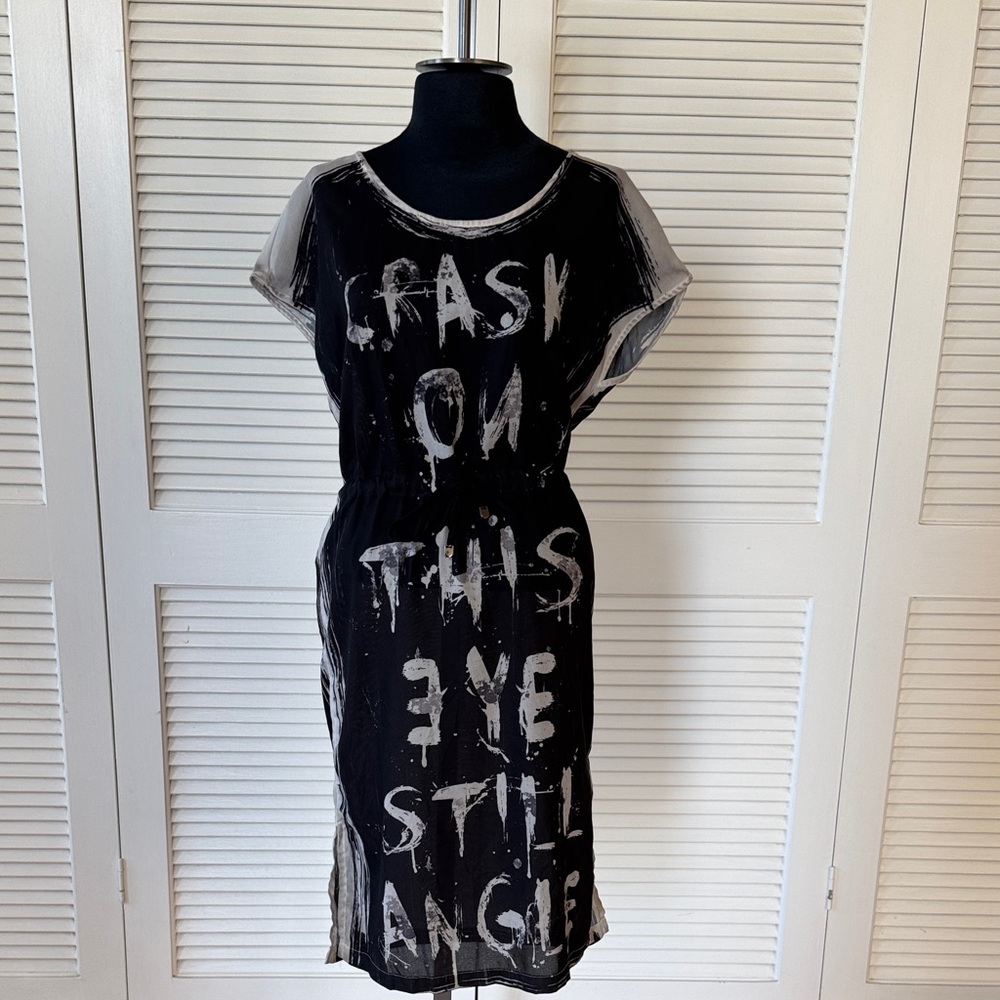 Edgy Black and White Graphic Midi Dress